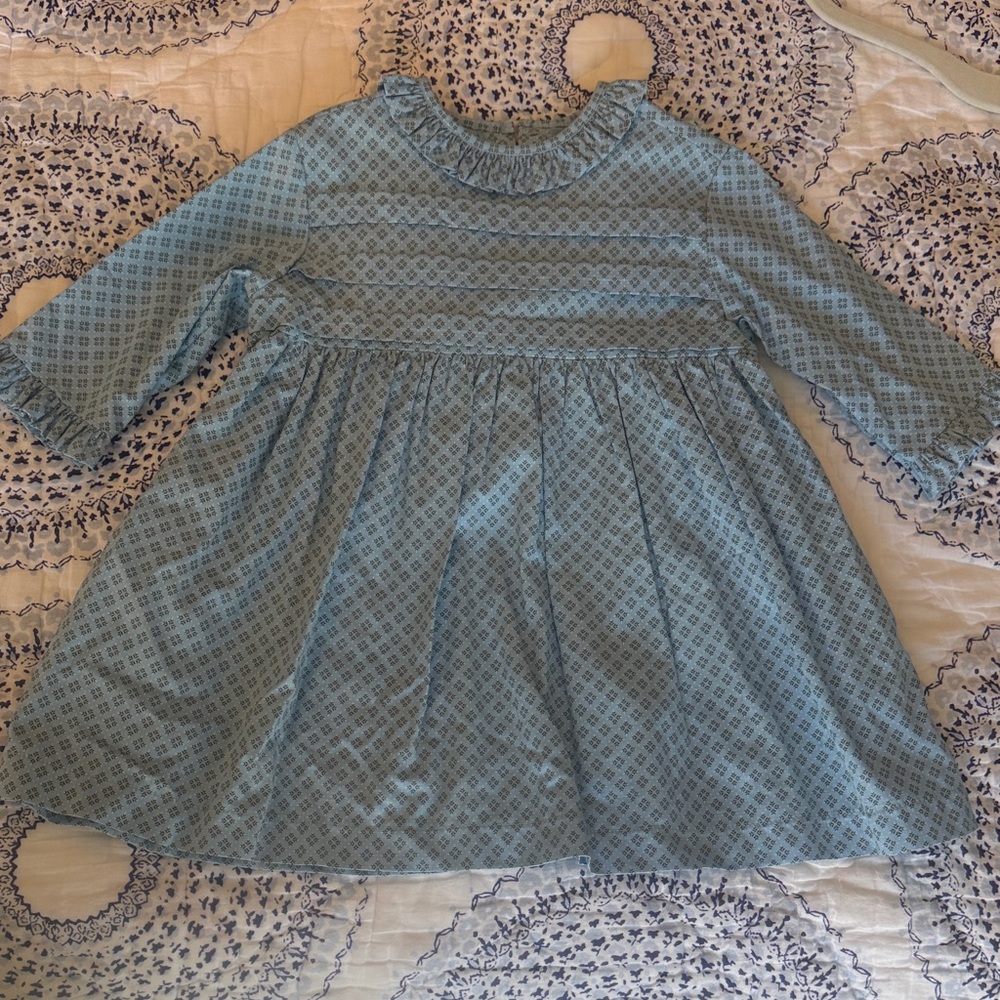 Girls' Sky Blue Ruffle Collar Long Sleeve Dress